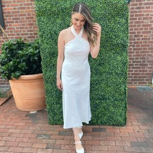 Aidan Mattox Halter Neck midi white dress
